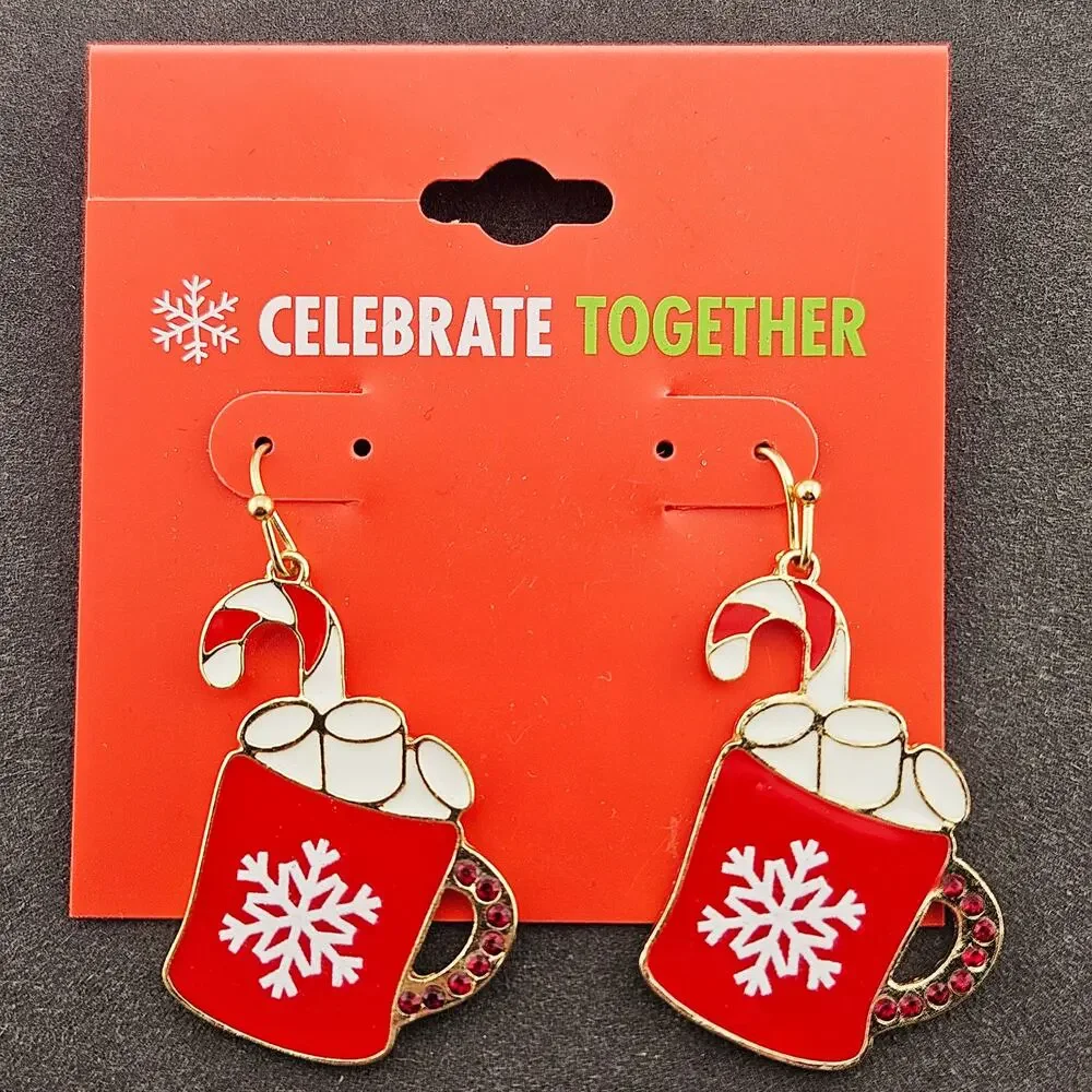 Celebrate Together Hot Chocolate Charm Earrings Red Mug Dangle Drop Winter